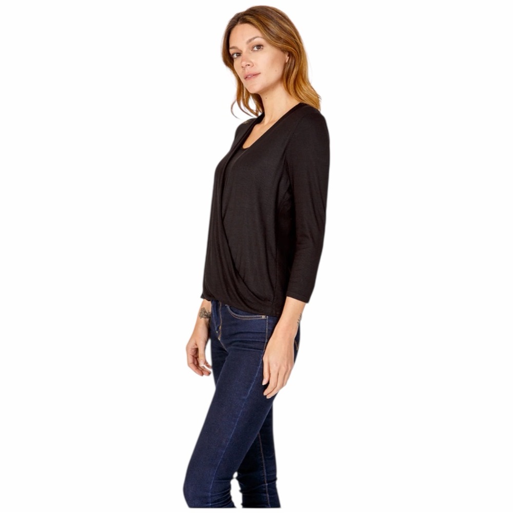 Laila Jayde 3/4 Sleeve Surplice 2-Fer Ribbed Top Size XS Made in USA - Picture 2 of 6